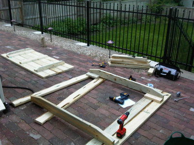 The picnic table, under construction